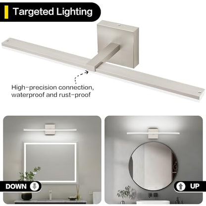 24 Inch Vanity Lights for Bathroom Brushed Nickel Over Cabinet Arm Wide LED Bar 18W 1440lm 6000K - color: Brushed Nickel, size: 24-inch