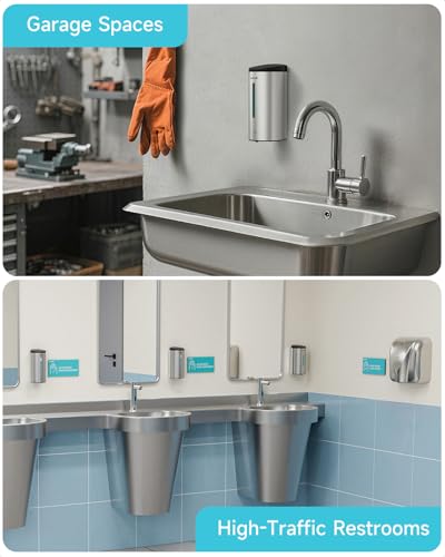 AIKE Automatic Liquid Soap Dispenser,25oz Capacity for Bathroom,Brushed | No-Drill and Screw Wall Mount Install Design for Space-Saving,4*AA batteries(Not Included) Ensure Long Standby,Model AK1205E - color: Brushed Stainless Steel
