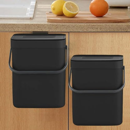 LALASTAR Countertop Compost Bin with Lid, Hanging Small Trash Can with Lid Under Sink for Kitchen, Food Waste Bin for Countertop, Mountable Garbage Can for Bathroom, RV, 5L/1.3 Gal, Black - color: Black
