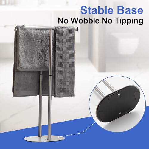 Standing Towel Rack Brushed Nickel 2 Tiers Stainless Steel Adjustable Towel Drying Rack for Bathoom - color: Brushed Nickel