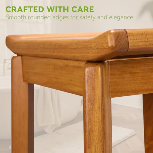 Teak Shower Stool 17" for Inside Shower, HeavyDuty Shower Bench Seat | Non-Slip Shower Stool with Storage Shelf, Waterproof Shower Chair for Seniors & Post Surgery, Safe Bathing & Everyday Comfort - size: 17"-Comfort+