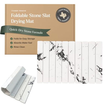 Foldable Stone Bath Mat - Diatomaceous Earth Bath Mat for Bathroom Floor, Jointed Design Quick Dry Stone Mat, Super Absorbent & Space Saving Non-Slip Bath Stone (Pure White) | Bathroom Floor & Shower Use, Jointed Panel Construction, High Absorption Surfac