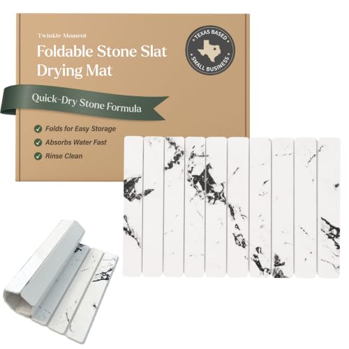 Foldable Stone Bath Mat - Diatomaceous Earth Bath Mat for Bathroom Floor, Jointed Design Quick Dry Stone Mat, Super Absorbent & Space Saving Non-Slip Bath Stone (Pure White) | Bathroom Floor & Shower Use, Jointed Panel Construction, High Absorption Surfac