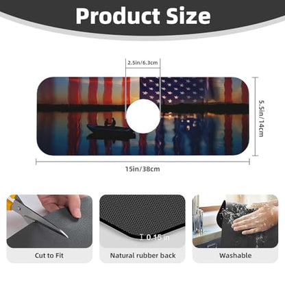 Fishing Red USA Flag Kitchen sink faucet pad, strong water absorption, anti slip, easy to clean, very suitable for splash and drip prevention, suitable for kitchens and bathrooms - color: Fishing Red USA Flag