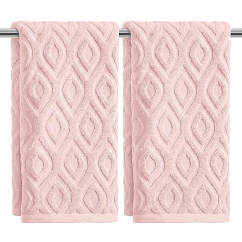 Artoid Mode 2 Pcs Pink 3D Diamond Grid Jacquard Hand Towels for Bathroom, 100% Cotton Soft Absorbent Bathroom Decor Towels, 13.7 x 29.5 Inch - color: Pink, size: 13.7" x 29.5", 2PCS