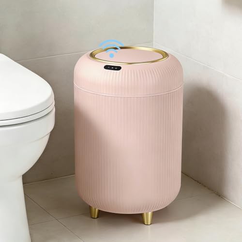 URALFA Motion Sensor Trah Can Bathroom, Automatic Pink Trash Can with Lid | 3 Gal Touchless Bathroom Garbage Can with Lid, Smart Trash Bin for Bedroom, Office, Restroom, Removable Legs, Pink and Gold - color: Pink