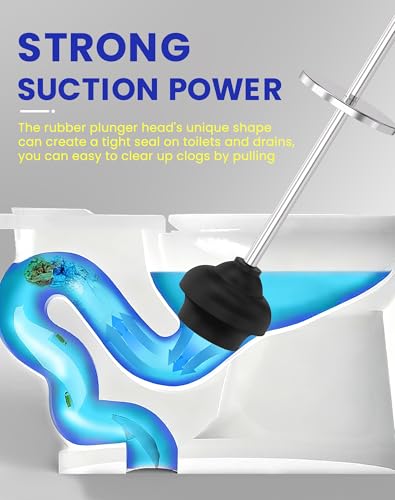 DOWRY Toilet Plunger with Holder for Bathroom | Hidden Toilet Bowl Cleaners Long Handle with Cover Powerful Force Suction Cup Heavy Duty Deep Cleaning Chrome 18.7In - color: Chrome