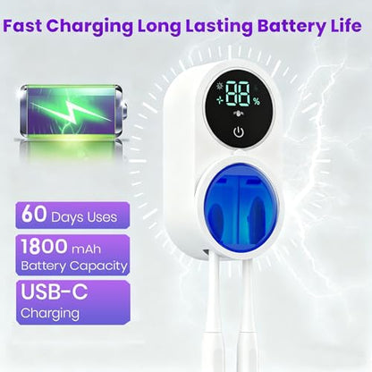 KLUEHOME Upgraded UV Toothbrush Sanitizer Holder for Bathroom, LED Smart Screen,Auto Light Cleaning and 140-Degree Air Drying, Rechargeable Mirror Wall Mounted,Fits Most Toothbrushes