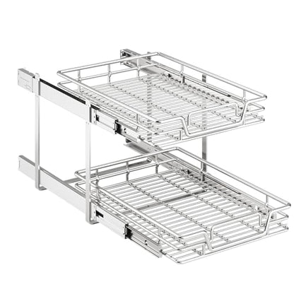 2-Tier Kitchen Cabinet Pull Out Shelf and Drawer Organizer Slide Out Pantry Storaqe Basket in Multiple Sizes (19" W x 21" D) - size: 19" W x 21" D