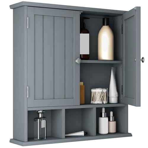 ChooChoo Bathroom Wall Cabinet with Adjustable Shelves,Grey | Wall Mounted,2-Door,3 Open Shelves,Medicine Cabinets,Space Saver Storage,Over The Toilet,Bathroom,Living Room - color: Grey