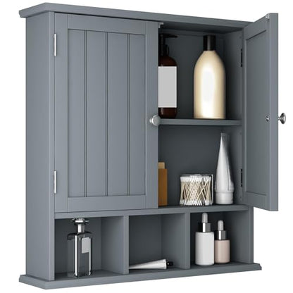 ChooChoo Bathroom Wall Cabinet with Adjustable Shelves,Grey | Wall Mounted,2-Door,3 Open Shelves,Medicine Cabinets,Space Saver Storage,Over The Toilet,Bathroom,Living Room - color: Grey