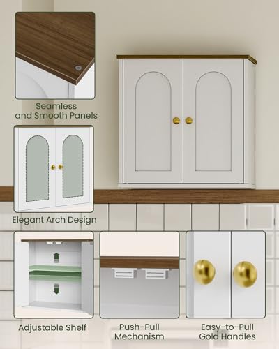 CHOEZON Bathroom Wall Cabinet, Medicine Cabinet with Adjustable Shelf | Modern Wall Cabinet with 2 Doors, Farmhouse Wall Mounted Storage Cabinet, for Bathroom, Living Room, White and Walnut