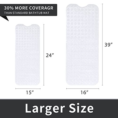 ROSMARUS Shower Mat Non-Slip, Extra Long 16” x 39”, Clear | Non-Slip, Extra Long, Bath Mat for Tub, Bathroom Shower Floor Mat