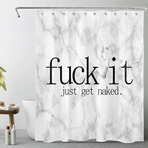 LB Fuck It Get Naked Shower Curtain Funny Quotes Black White and Grey Marble Shower Curtains for Bathroom Decor with 10 Hooks 60x72 inch Polyester Fabric Bathroom Curtains Shower Set - color: White Grey, size: 60"W x 72"L (Pack of 1)