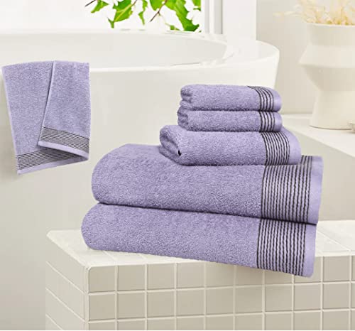 100% Cotton Ultra Soft 6 Pack Towel Set, Contains 2 Bath Towels 28x55 inchs, 2 Hand Towels 16x24 inchs & 2 Washcloths 12x12 inchs, Compact Lightweight & Highly Absorbant - Purple - color: Purple, size: 6 Pack Towel Set