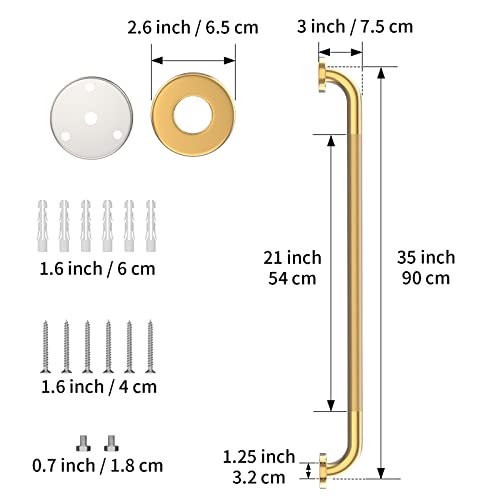 36 Inch Anti Slip Shower Grab Gold, Munzong Bathroom Grab Bar, Knurled Bathroom Balance Bar,Safety Hand Rail Support Handicap Elderly Injury Senior Assist Bath Handle | Knurled Bathroom Balance Bar Safety Senior Hand Rail Support Handicap Elderly Injury A