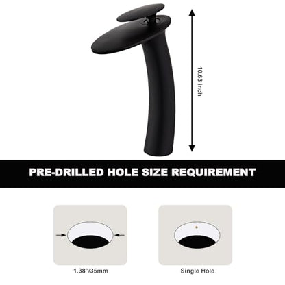 Matte Black Waterfall Bathroom Faucet Tall Body and Pop Up Drain - color: Matte Black, size: Tall Body