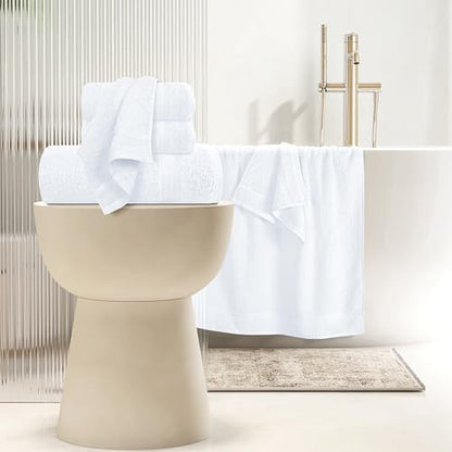 MyOwn 6 Piece Towel Set, 100% Combed Cotton - 2 Bath Towels, 2 Hand Towels, 2 Wash Cloths - 500 GSM Luxury Hotel Quality Ultra Soft Highly Absorbent Towel Set for Bathroom - White - color: White