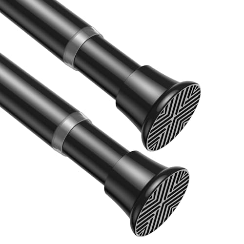 Spring Tension Curtain Rod 30-76 Inch Black Shower Curtain Rod 2pcs | Adjustable Curtain Rods No Dilling Spring Curtain Tension Rod Extendable Tension Rods for Windows Bathroom Doorway Kitchen - color: black, size: 30-76 inch-2pc