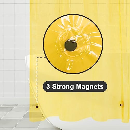 Barossa Design Clear Yellow Shower Curtain Liner Standard Size | Premium PEVA, PVC Free, Metal Grommets, Waterproof Lightweight Translucent Yellow Curtain with 3 Magnets for Bathroom - color: Clear Yellow, size: 72"W x 72"L (Pack of 1)