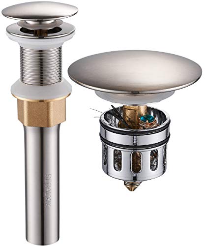 REGALMIX Bathroom Sink Drain, Vessel Sink Pop Up Drain,Built-in Anti-Clogging Strainer, Sink Drain Assembly Without Overflow Brushed Nickel,(1-1/2" to 1-3/4") RWF082B - color: Brushed Nickel, size: Without Overflow