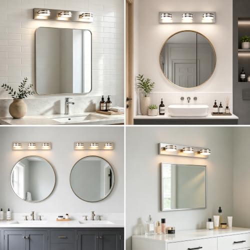 3-Light Bathroom Vanity Light 23.62in Brushed Nickel Vanity Light | 5CCT 18W LED Bathroom Light Fixtures Over Mirror,Dimmable 360°Rotate for Makeup Vanity Table Bathroom Mirror Bedroom - color: Nickel-5CCT-Dimmable