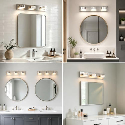 3-Light Bathroom Vanity Light 23.62in Brushed Nickel Vanity Light | 5CCT 18W LED Bathroom Light Fixtures Over Mirror,Dimmable 360°Rotate for Makeup Vanity Table Bathroom Mirror Bedroom - color: Nickel-5CCT-Dimmable