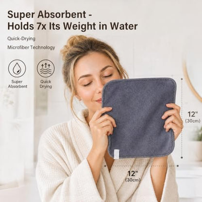 Nugilla Makeup Remover Cloth 12 x 12 Inch, Reusable Makeup Remover Towels for Washing Face, 8 Pack Washable Microfiber Face Cloth Fast Drying Washcloth, Grey - color: Grey