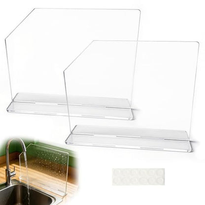 2 Pcs Acrylic Sink Splash Guard with Self-adhesive Anti-slip Rubber Pads Clear Splash Guard for Kitchen Sink Area for Restroom, Laboratory, Office (15.7"x11.8")