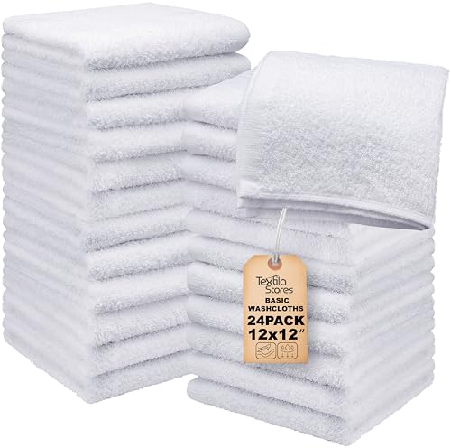 Basic Wash Cloths 12x12 Inches – Bulk Pack of 24 – White Color – Soft and Absorbent Multipurpose Cotton Washcloths for Bathroom, Spa, Gym, Salon, Hotel, and Everyday Use - color: White, size: 12x12 Inch Pack of 24