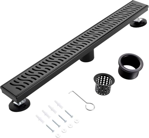 Linear Shower Drain, 24 inch Matte Black | Including Hair Catcher and Removable Grate, 304 Stainless Steel, Easy to Install and Clean (Drain Base Not Included) - color: Matte Black, size: 24 inch