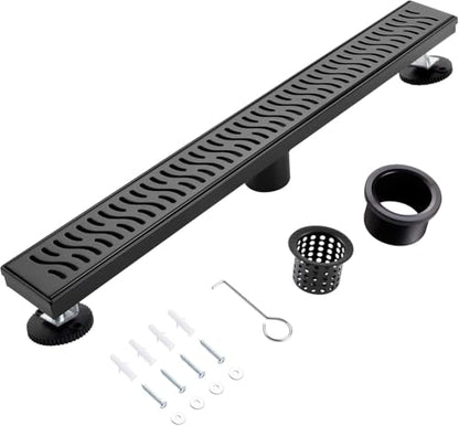 Linear Shower Drain, 28 inch Matte Black | Including Hair Catcher and Removable Grate, 304 Stainless Steel, Easy to Install and Clean (Drain Base Not Included) - color: Matte Black, size: 28 inch