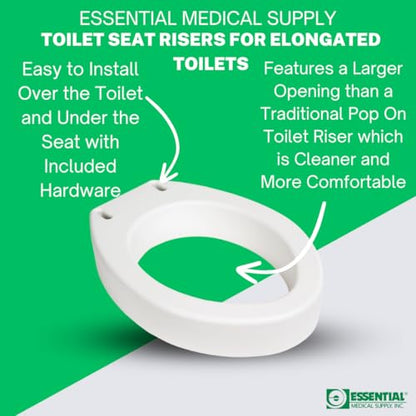 Essential Medical Supply Toilet Seat Riser for Elongated Bowl with 3.5" Rise - 19 x 14 x 3.5 Inch, Elevating and Raising Toilet Seat for Seniors, Adults and The Elderly with 300lb Weight Capacity