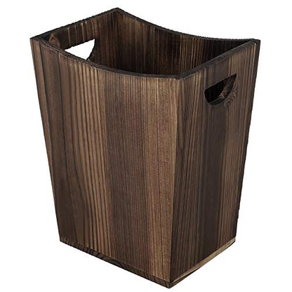 SEHERTIWY Wood Trash Can, Farmhouse Wastebasket Bin for Bathroom, Office, Bedroom, Living Room, Small Square Rustic Garbage Container (Wood-Brown) - color: Brown