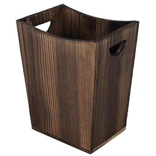 SEHERTIWY Wood Trash Can, Farmhouse Wastebasket Bin for Bathroom, Office, Bedroom, Living Room, Small Square Rustic Garbage Container (Wood-Brown) - color: Brown