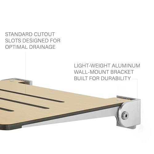 Seachrome 18 inch Silhouette Slimline Folding Wall Mount Shower Bench Seat, Urban Chic Seat with Silver Frame - color: Urban Chic With Silver Frame