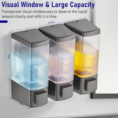 Pollock Shampoo and Conditioner Dispenser 3 Chamber * 500ML | Shower Soap Dispenser Wall Mounted, Body Wash Dispenser No Drill, Refillable Shower Dispenser for Bathroom - color: Blk-zt-53-gun3
