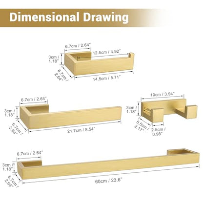 Lairuier Brushed Gold Bathroom Accessories, 23.6 inches Towel Bar Set | Including Towel Bar, Towel Holder, Toilet Paper Holder, Towel Hook, SUS304 Stainless Steel Bathroom Towel Holder Hardware Set - color: Brushed Gold, size: Set A