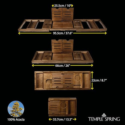 Foldable Bathtub Tray, Unique Design Selfcare Bathroom Caddy, Acacia Spa Bathroom Tray, Wooden Bathtub Accessories, Wedding Gift/Birthday Gift/New Home Bath Table – Not Teak - color: Foldable Acacia