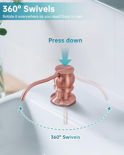 Brass Kitchen Soap Dispenser, Red Copper in Sink Liquid Dish Soap Dispenser, Under Sink Hand Metal Dispenser Pump, 47.2" Silicone Long Tube for 0.79 "- 1.38" Bottle Mouths - color: Red Copper, size: With Hose