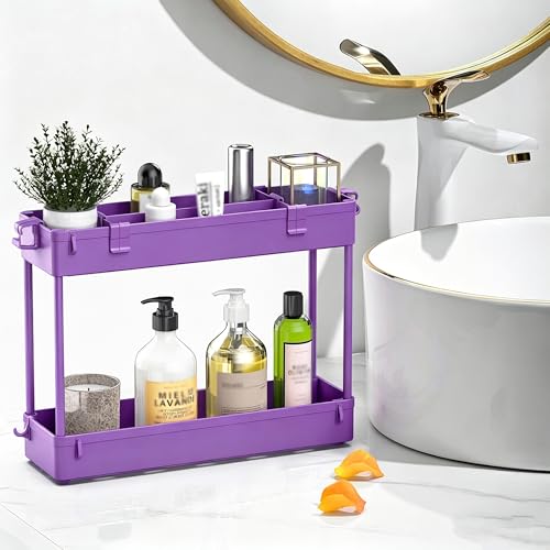 Slim Storage Cart 3 Tier,Bathroom Organizer Rolling Utility,Mobile Shelving Unit Slide Out for Office, Kitchen, Laundry Room & Narrow Places,Purple - color: Purple