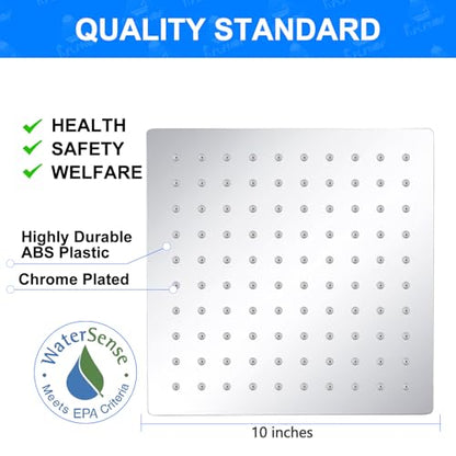 10 Inch Square Rainfall Shower Head, Ultra Thin, Chrome, Wall Mount - size: 10 Inch