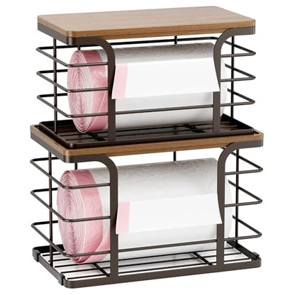 2 Pack Storage Stackable Kitchen Laundry Pantry Organizers,Wall Mount Trash Bag Holder Dispenser with Bamboo Top Countertop Organizer,Brown - color: 2 Pack-L&S Brown