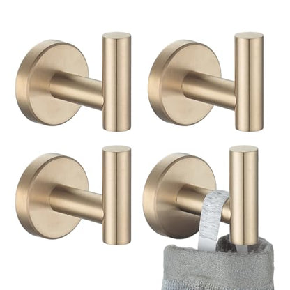 JQK Bathroom Towel Hook Champagne Bronze, Coat Robe Clothes Hook for Bathroom Wall Mounted (Pack of 4), SUS 304 Stainless Steel 0.8mm, TH100-CB-P4 - color: Champagne Bronze, size: 4 Pack