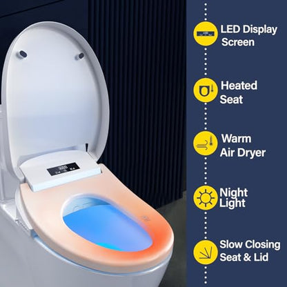 Bidet Toilet Seat with Adjustable Heated Seat & Water, Air Dryer, Quiet Close Lid, Wireless Remote - Electric Bidet Seat 201SP (Elongated)