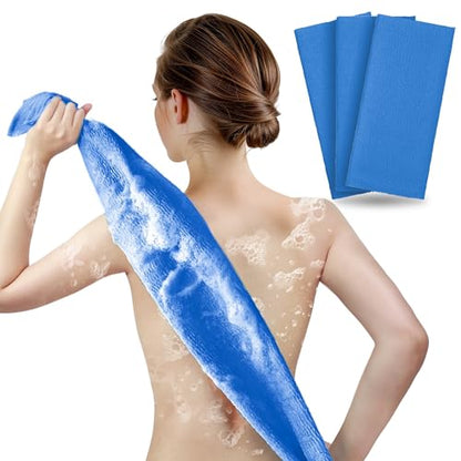 ARCH&M Japanese-Style Exfoliating Shower Towel, Navy-Blue, 3 Pack | 35-Inch Exfoliating Washcloth Back Scrubber, Textured Poly Nylon, For Back Acne, KP & Ingrown Hairs, Quick-Dry - style: Navy-Blue x 3