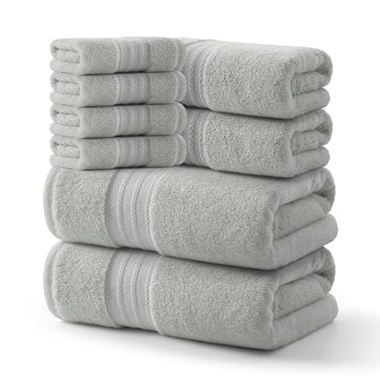 REDKISS 8 Piece Grey Towels Set - 100% Cotton Towels Set with 2 Large Bath Towels, 2 Hand, 4 Washcloths, 600 GSM Highly Absorbent Bath Towel Sets, Gray Quick Dry Shower Towel for Family Gym - color: Gray