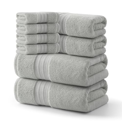 REDKISS 8 Piece Grey Towels Set - 100% Cotton Towels Set with 2 Large Bath Towels, 2 Hand, 4 Washcloths, 600 GSM Highly Absorbent Bath Towel Sets, Gray Quick Dry Shower Towel for Family Gym - color: Gray