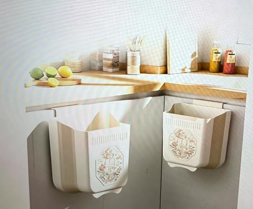 Wall Mounted Collapsible Trash Can, Kitchen Cabinet Door Hanging Waste Bin, Foldable Storage Container, Large Capacity (Milk White, Small)