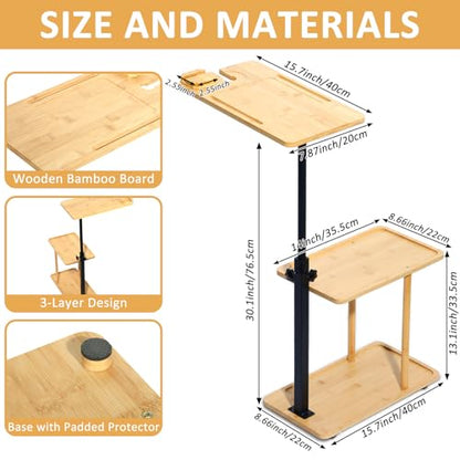 3 Layer Bath Tub Tray Table Liftable Freestanding Bamboo Bath Tray Caddy for Tub Against Wall Shelf Bathroom Organizer Shelf for Luxury Spa (Square) - color: Square